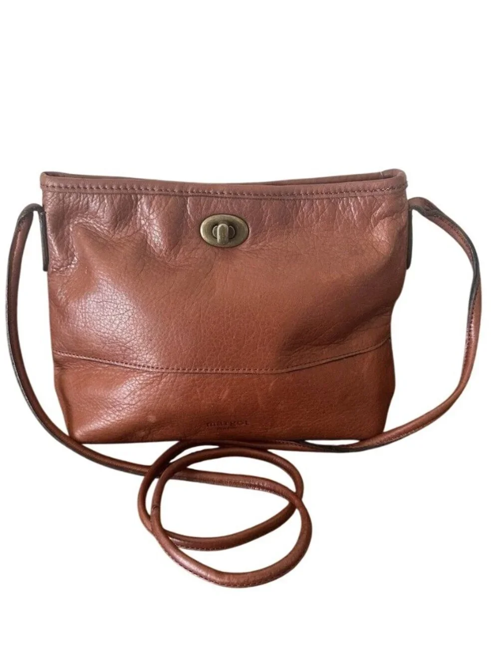 Margot New York Leather Crossbody Shoulder Bag Burgundy Gold Turn Lock Closure